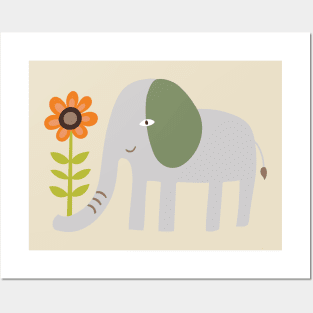 Elephant with a flower - cute graphic animal by Cecca Designs Posters and Art